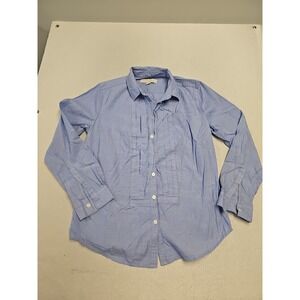 Ann Taylor Loft Womens Chambray Button Down Shirt Pleated Front Blue Size PM